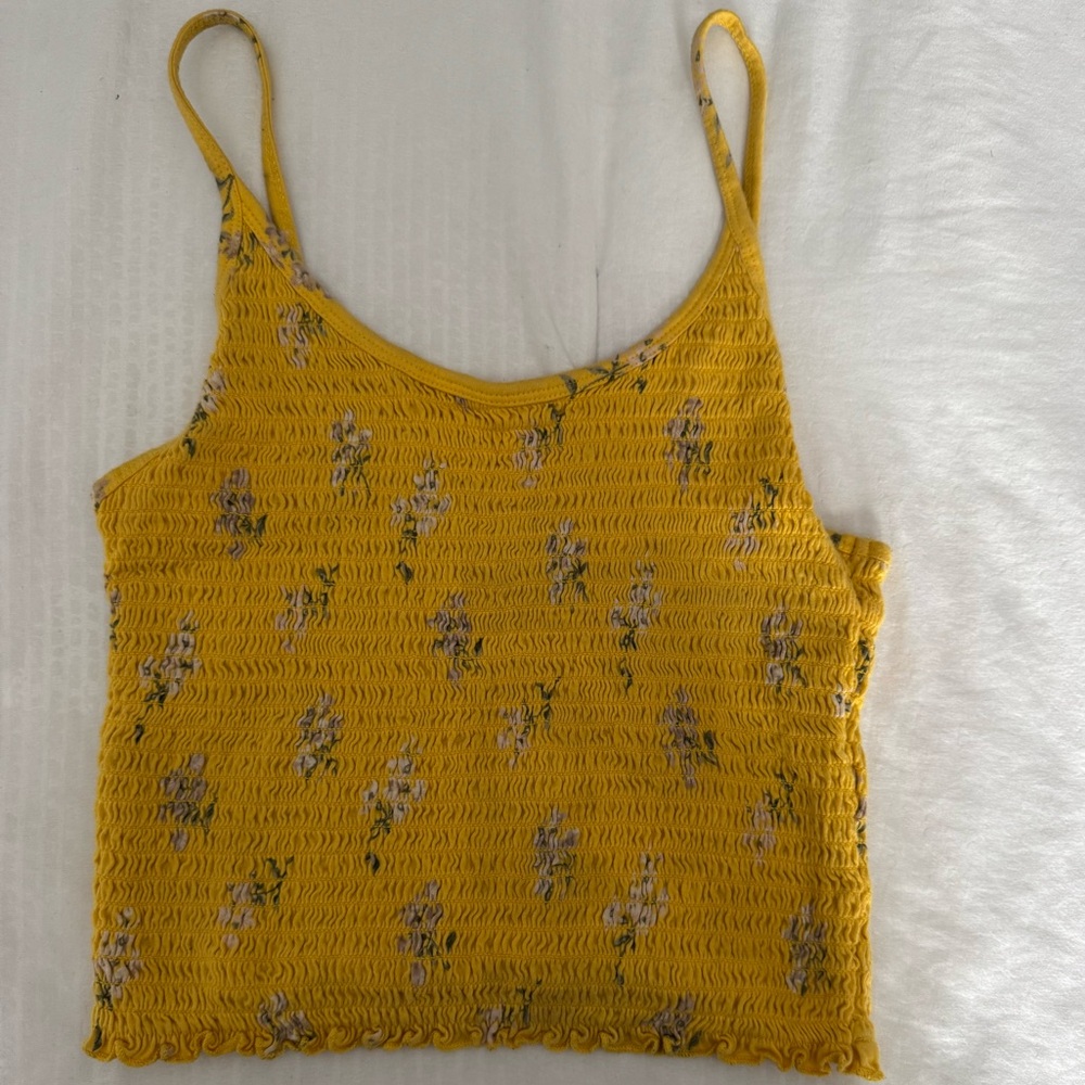 yellow floral crop tank top